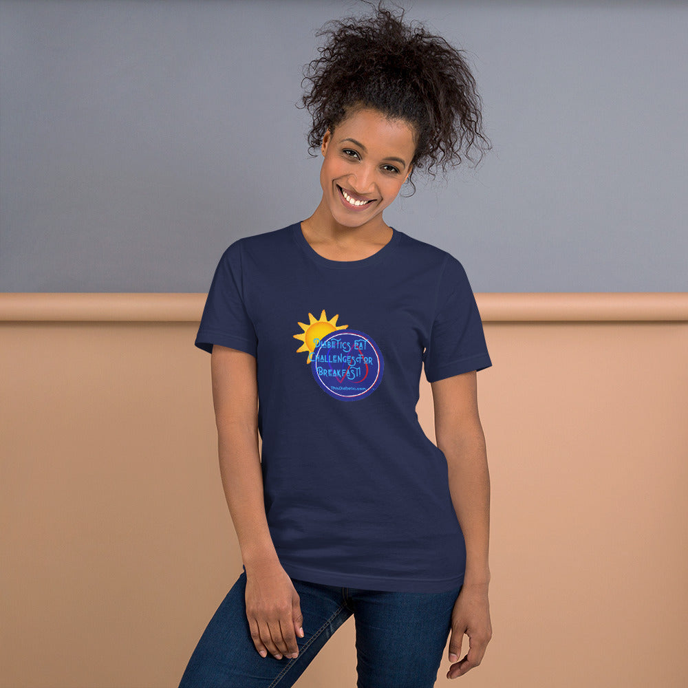 Diabetics Eat Challenges for Breakfast Adult Short-Sleeve Unisex T-Shirt - ThisDiabetic.com