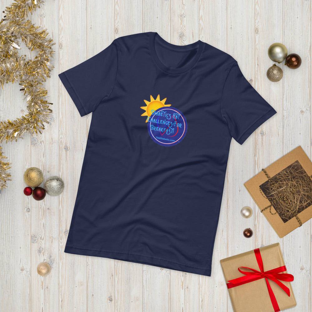 Diabetics Eat Challenges for Breakfast Adult Short-Sleeve Unisex T-Shirt - ThisDiabetic.com